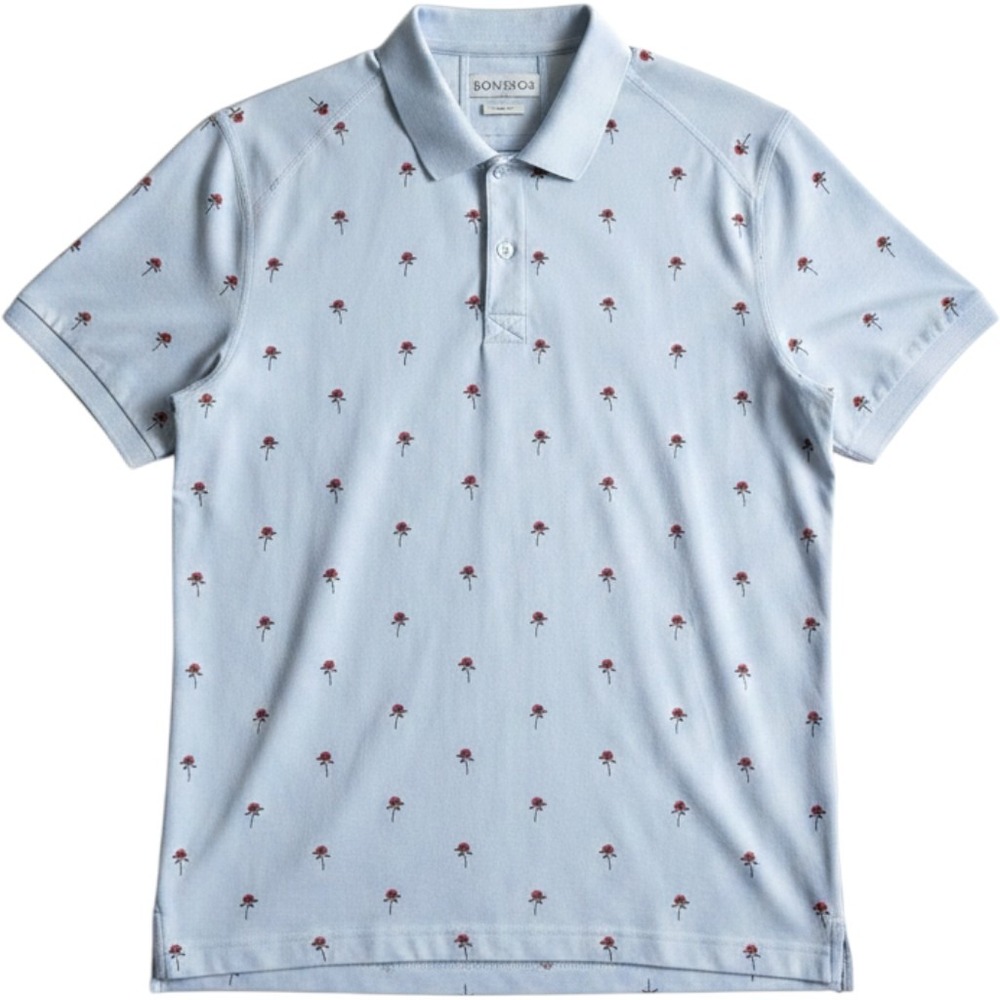Bonobos Golf Mens Slim Fit Polo Shirt Light Blue Red Rose Floral Print Size M
